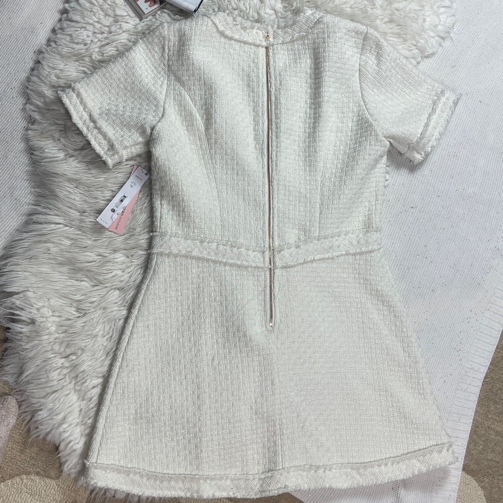 New AQUA
Tweed Short Sleeve Mini Dress Cream Tweed Dress with Gold Buttons - Picture 6 of 16